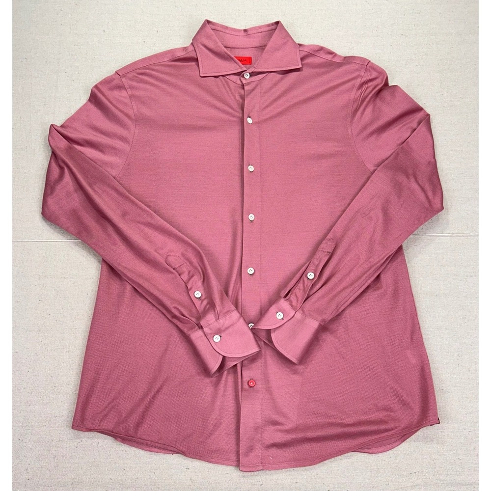 Isaia Napoli Mens 16 41 Mauve Pink Cotton Shirt Long Sleeve Button Down